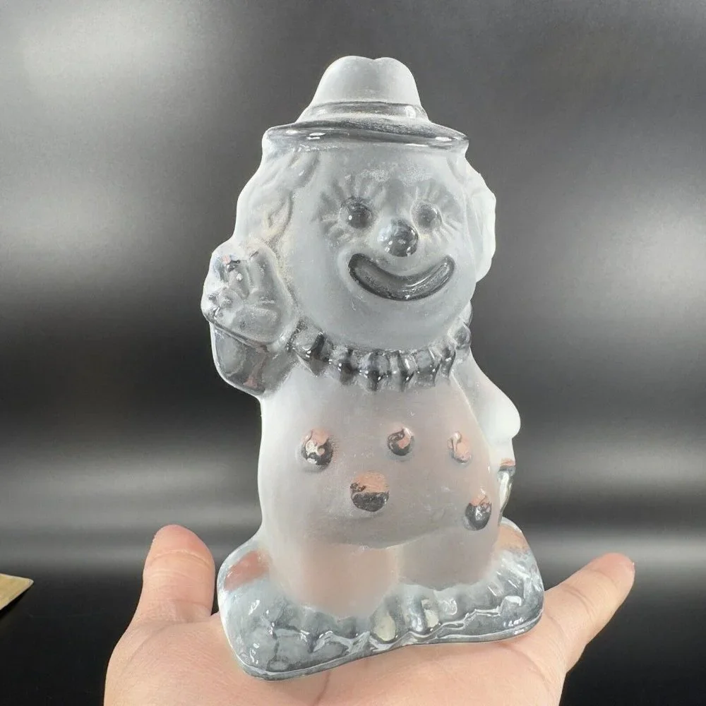 Vintage Viking Glass Clown‎ Figurine Paperweight Frosted Clear Heavy Crystal Vtg